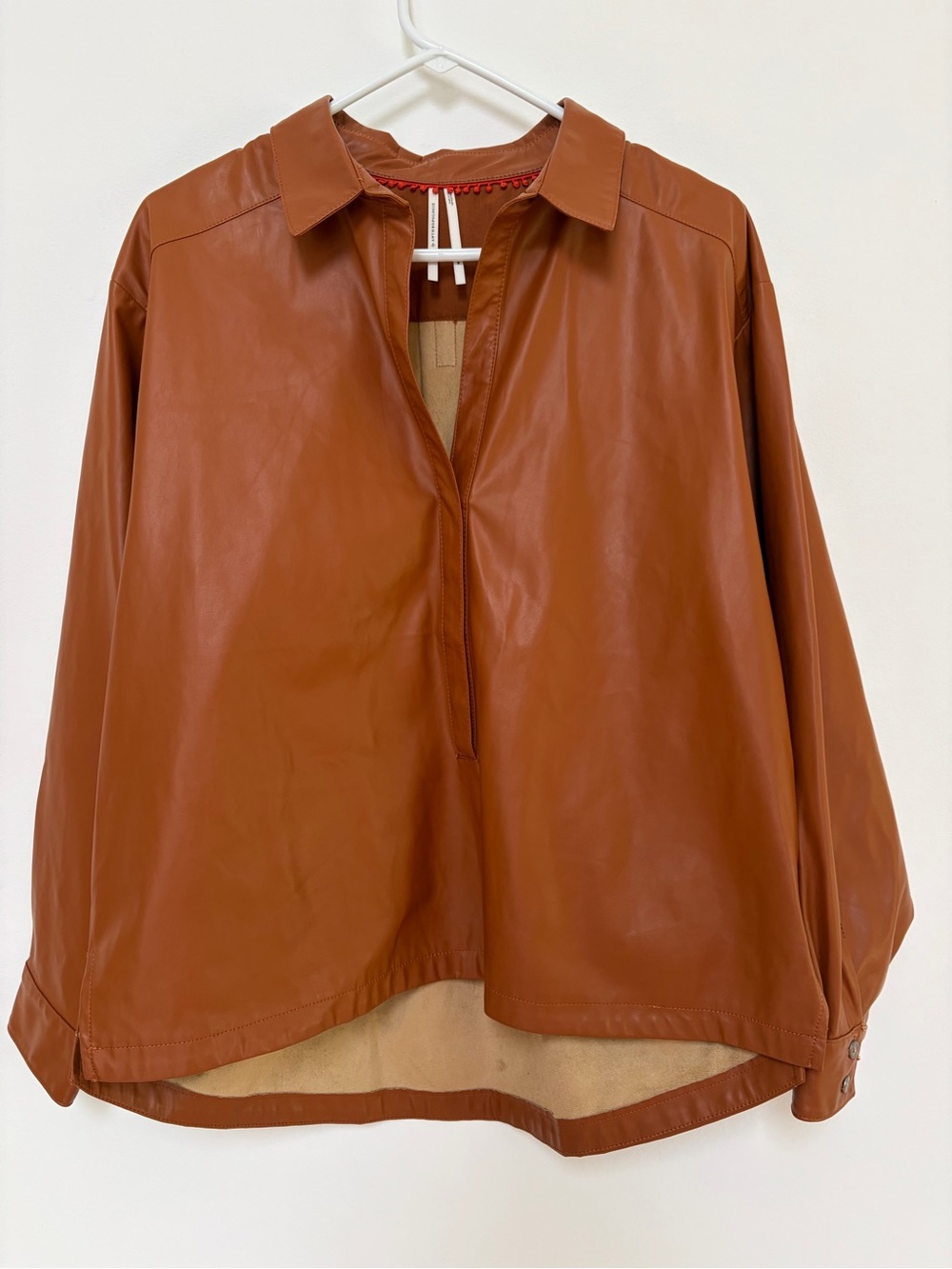Anthropologie Faux Leather Pullover Shirt Cognac Medium